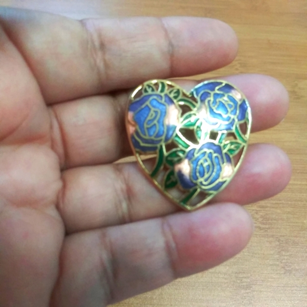 Vintage Enamel Heart Brooch Pin Jewelry